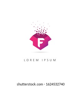 Initial Letter F Logo with Box element. Design Vector Box Logo Template
