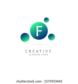 Initial letter f logo with circle shape element, design vector template gradation color