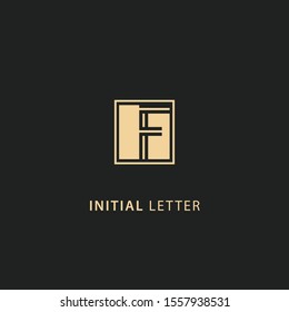 Initial letter f logo dark concept with square element template