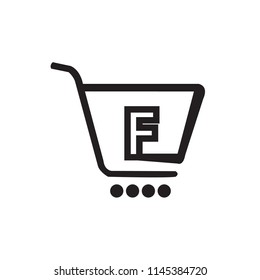 Initial letter F logo design on shopping cart icon