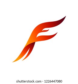 initial letter F logo design with eagle head and wing shape in red color