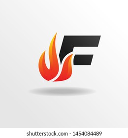 Initial Letter F Logo Design with Fire Element 