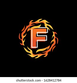 Initial Letter F Logo Design inside Circle Fire or Flames