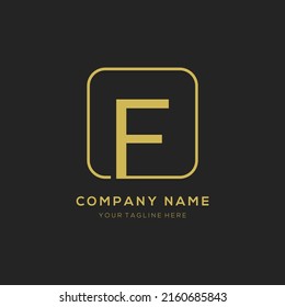 Initial letter F logo design vector dark concept with golden square element. F letter logo design.