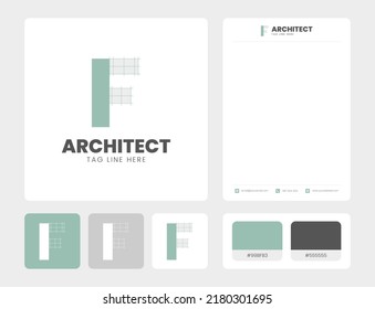 Letra inicial del diseño del logotipo monograma del arquitecto con el logotipo de la línea de arte