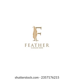 Initial letter F logo with Feather Luxury gold, Initial Feather Logo template