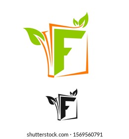 Initial Letter F Logo with leaf or plants Element on green and orange color
