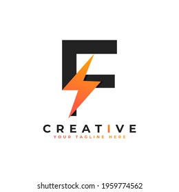 Initial Letter F Logo With Lighting Thunder Bolt. Alphabet Suitable for Fast, Power, Flash, Electric, Identity, Moving and Speed.