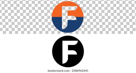 Initial Letter F Logo. Orange and Blue Ellipse  Shape Origami Style isolated on transparent and white Background. Flat Vector Logo Design Template Element for Business and Branding Logos