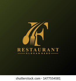 Initial Letter F Logo with Spoon And Fork for Restaurant logo Template. Editable file EPS10.