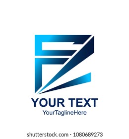 Initial letter F logo template colored blue square design for business and company identity