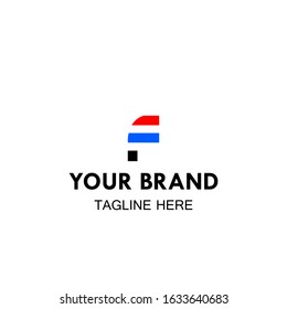 initial letter F logo template, red, blue and black color vector