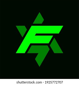 Initial letter F logo template with sporty geometric hexagram illustration in flat design monogram symbol