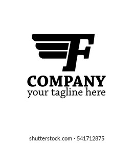 Initial Letter F Logo With Vector Wings Icon Black