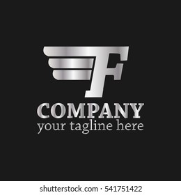Initial Letter F Logo With Wings Icon Silver