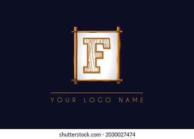 Initialbuchstabe F Logo mit Holzstruktur und Logo-Design-Illustrationssystem für Holzrahmen