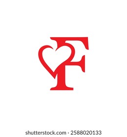 initial letter f with love valentine day