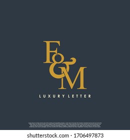 Ursprünglicher Buchstabe F & M FM Vektorillustration Logo, goldene Farbe auf schwarzem Hintergrund.