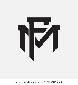 Letra inicial F, M, FM o MF solapadas, entrelazadas, logotipo de monograma, color negro sobre fondo blanco