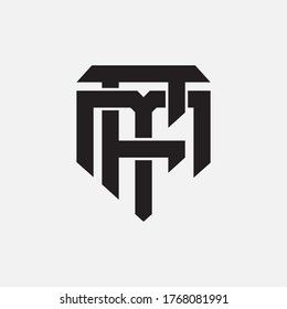 Initial letter F, M, FM or MF overlapping, interlock, monogram logo, black color on white background