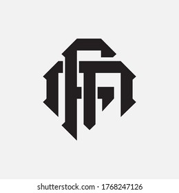 Initial letter F, M, FM or MF overlapping, interlock, monogram logo, black color on white background