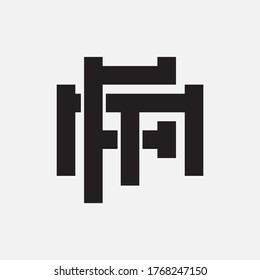 Anfangsbuchstaben F, M, FM oder MF, überlappend, Verriegelung, Monogramm-Logo, schwarze Farbe auf weißem Hintergrund