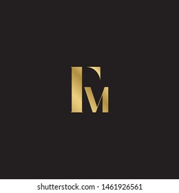 Initial letter f m uppercase modern logo design template elements. Gold letter Isolated on black  background. Suitable for business, consulting group company.