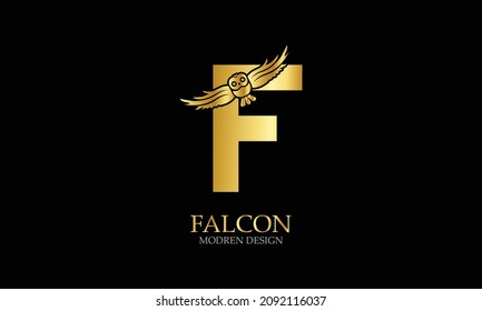 Initial letter F minimalist art monogram shape logo, gold color on black background