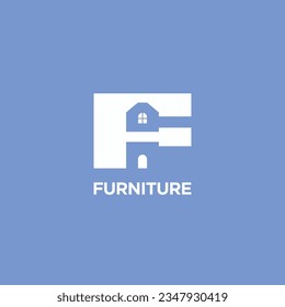 Initial letter F with modern house logo design concept. Negative space stylish identity design