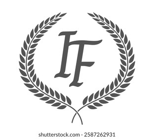 Initial letter I and F, IF monogram logo design with laurel wreath. Luxury calligraphy font.