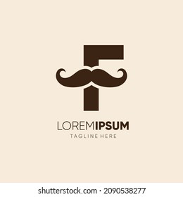 Letra inicial F Mustache Logo Diseño Icono del vector Ilustración gráfica Emblema