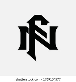 Letra inicial F, N, FN o NF solapadas, entrelazadas, logotipo monograma, color negro sobre fondo blanco