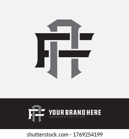 Initial letter F, N, FN or NF overlapping, interlock, monogram logo, black and gray color on white background