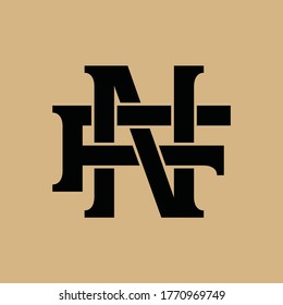 Initial letter F, N, FN or NF overlapping, interlock, monogram logo, black color on cream background