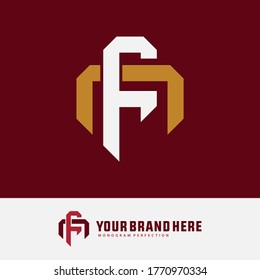 Initial letter F, N, FN or NF overlapping, interlock, monogram logo, white and gold color on red background