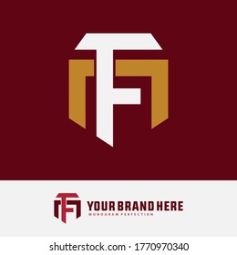 Initial letter F, N, FN or NF overlapping, interlock, monogram logo, white and gold color on red background