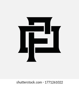 Initial letter F, O, FO or OF overlapping, interlock, monogram logo, black color on white background