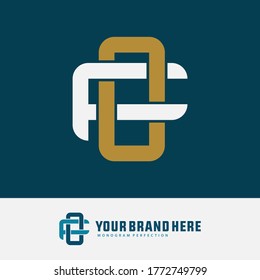 Initial letter F, O, FO or OF overlapping, interlock, monogram logo, white and gold color on blue tosca background