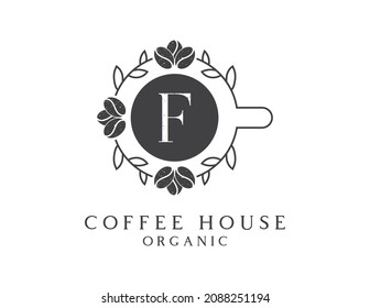 initial Letter F organic coffee logo icon design vector.