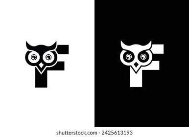 Initial letter F with owl modern company business logo icon. Simple and creative owl logo design vector, combination of letter F and owl.