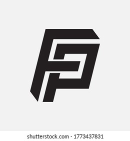 Initial letter F, P, FP or PF overlapping, interlock, monogram logo, black color on white background