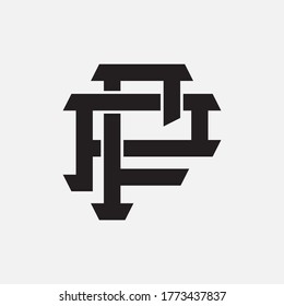 Letra inicial F, P, FP o PF superpuesta, enclavado, logotipo monograma, color negro sobre fondo blanco