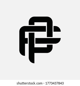 Initial letter F, P, FP or PF overlapping, interlock, monogram logo, black color on white background