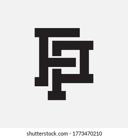 Letra inicial F, P, FP o PF superpuesta, enclavado, logotipo monograma, color negro sobre fondo blanco
