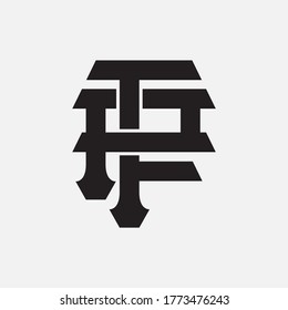 Letra inicial F, P, FP o PF superpuesta, enclavado, logotipo monograma, color negro sobre fondo blanco