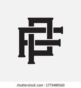 Initial letter F, P, FP or PF overlapping, interlock, monogram logo, black color on white background