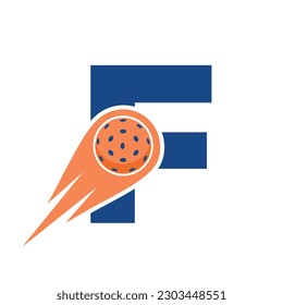 Initial Letter F Pickleball Logo Concept With Moving Pickleball Symbol. Pickle Ball Logotype Vector Template