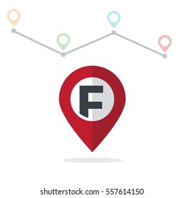Initial Letter F With Pin Location Logo on Maps