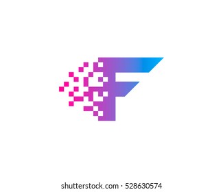 Initial Letter F Pixel Dot Logo Design Template