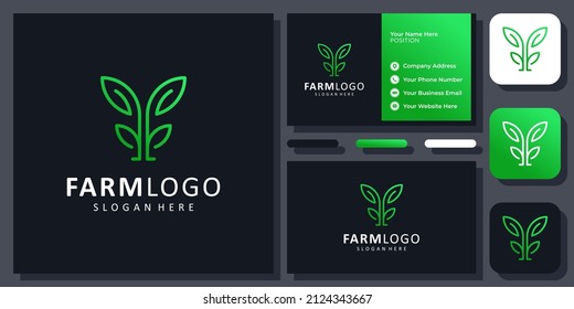 Initial Letter F Plant Leaf Green Nature Organic Fresh Floral Vector Logo Design with Business Card